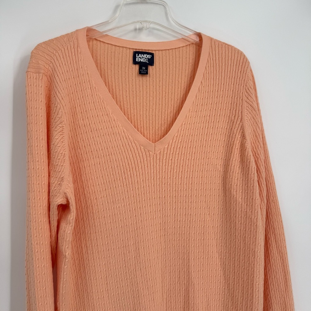 Lands End Cable Knit Sweater Womens Size 3X Long Sleeve V Neck cotton peach - Picture 4 of 9